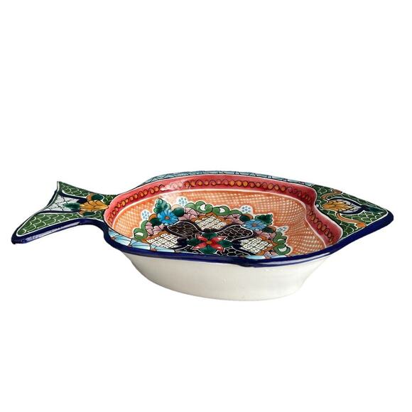Hernandez Puebla Mexico Talavera Pottery Colorful Fish Dish Bowl Wall Decor - Picture 2 of 12